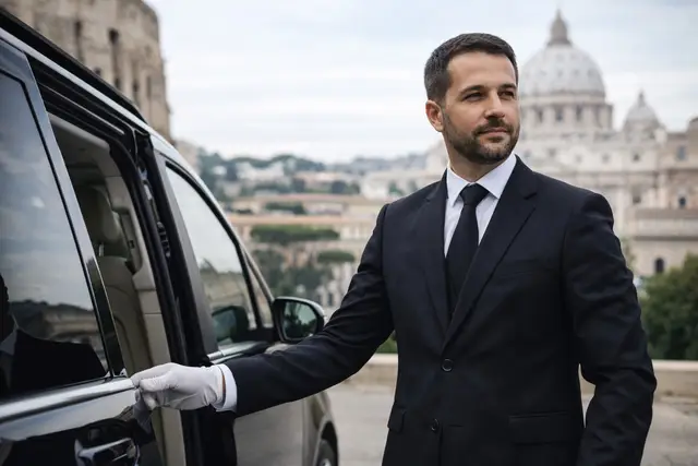 Chauffeur beside a private vehicle